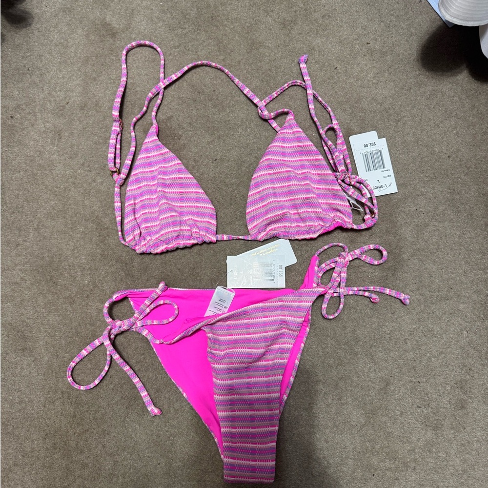 NWT L*Space FULL SET Textured Electric Pink Brittany Top + Lennox Bottom Classic